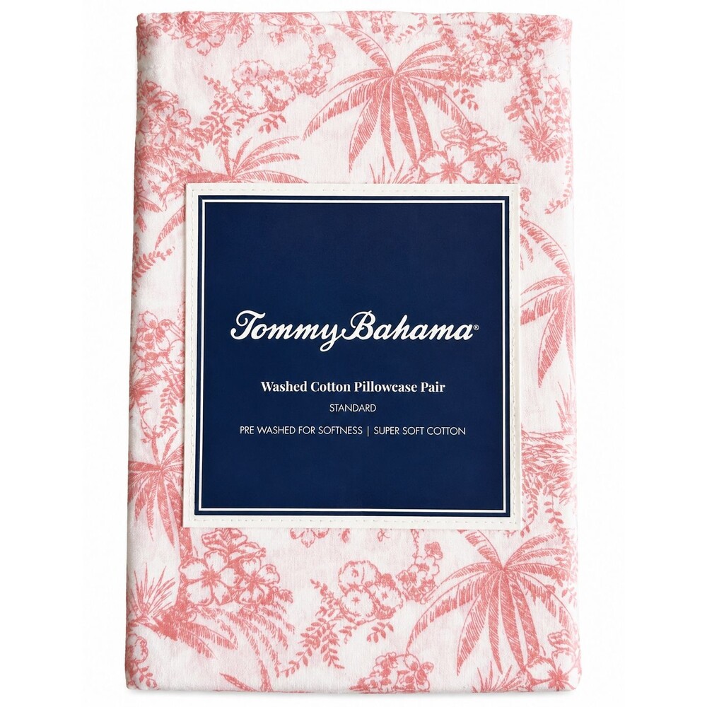 Tommy Bahama Pen Ink Palm Pillowcases Set of 2 Pink Standard 100% Cotton